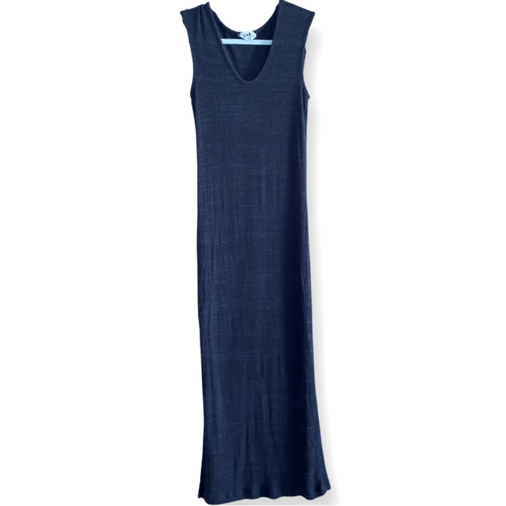 LNA black/grey ribbed, knitted maxi dress, form fitting, bodycon, size small